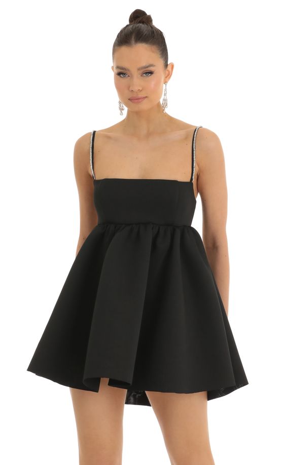 Rhinestone Strap Baby Doll in Black