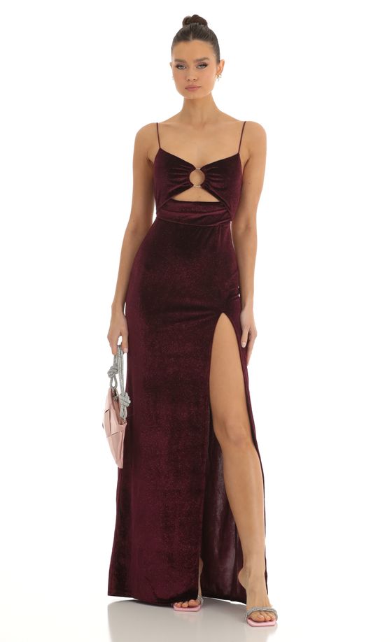 Mari Velvet Glitter Maxi Dress in Maroon