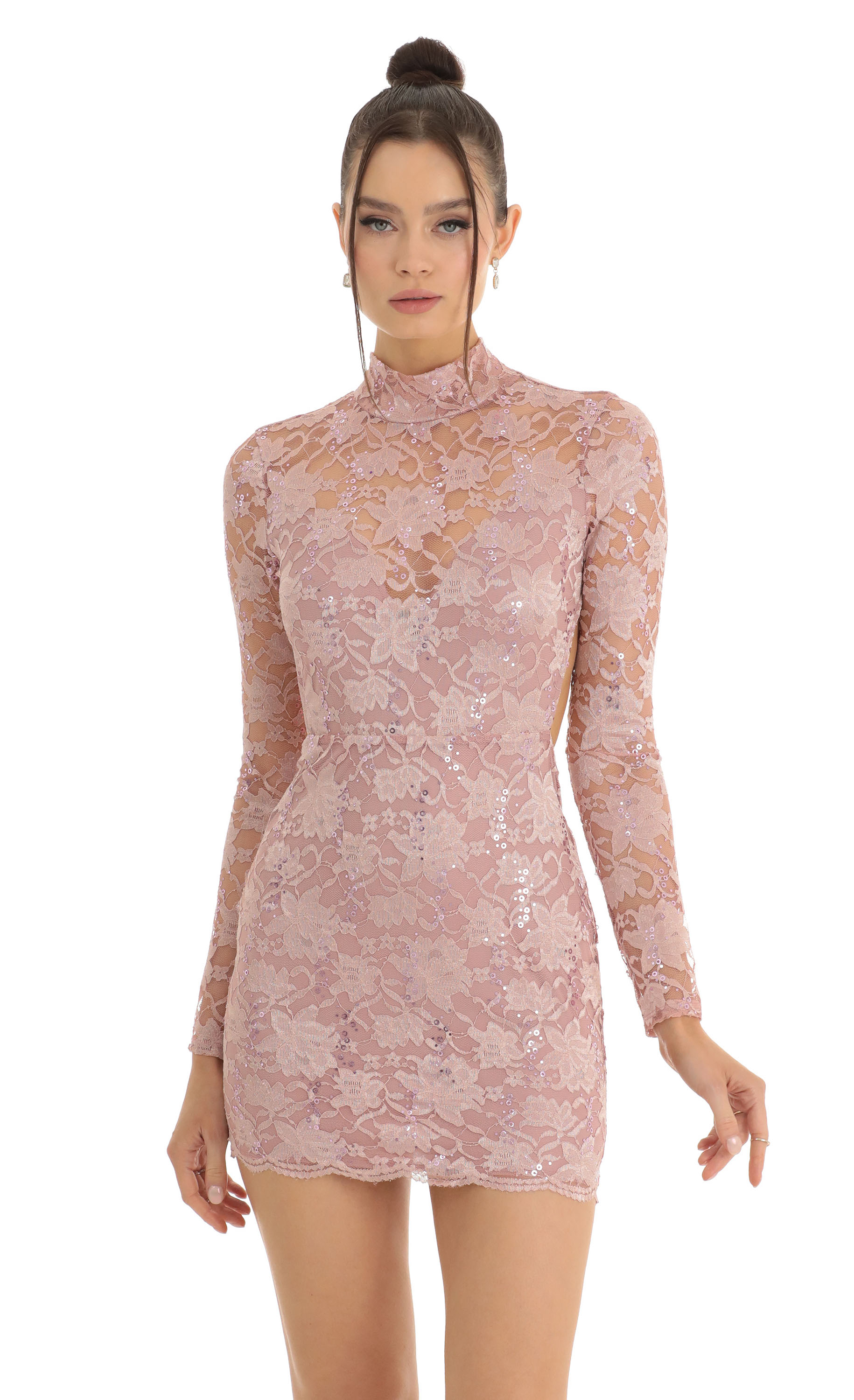 Floral Sequin Open Back Dress in Pink