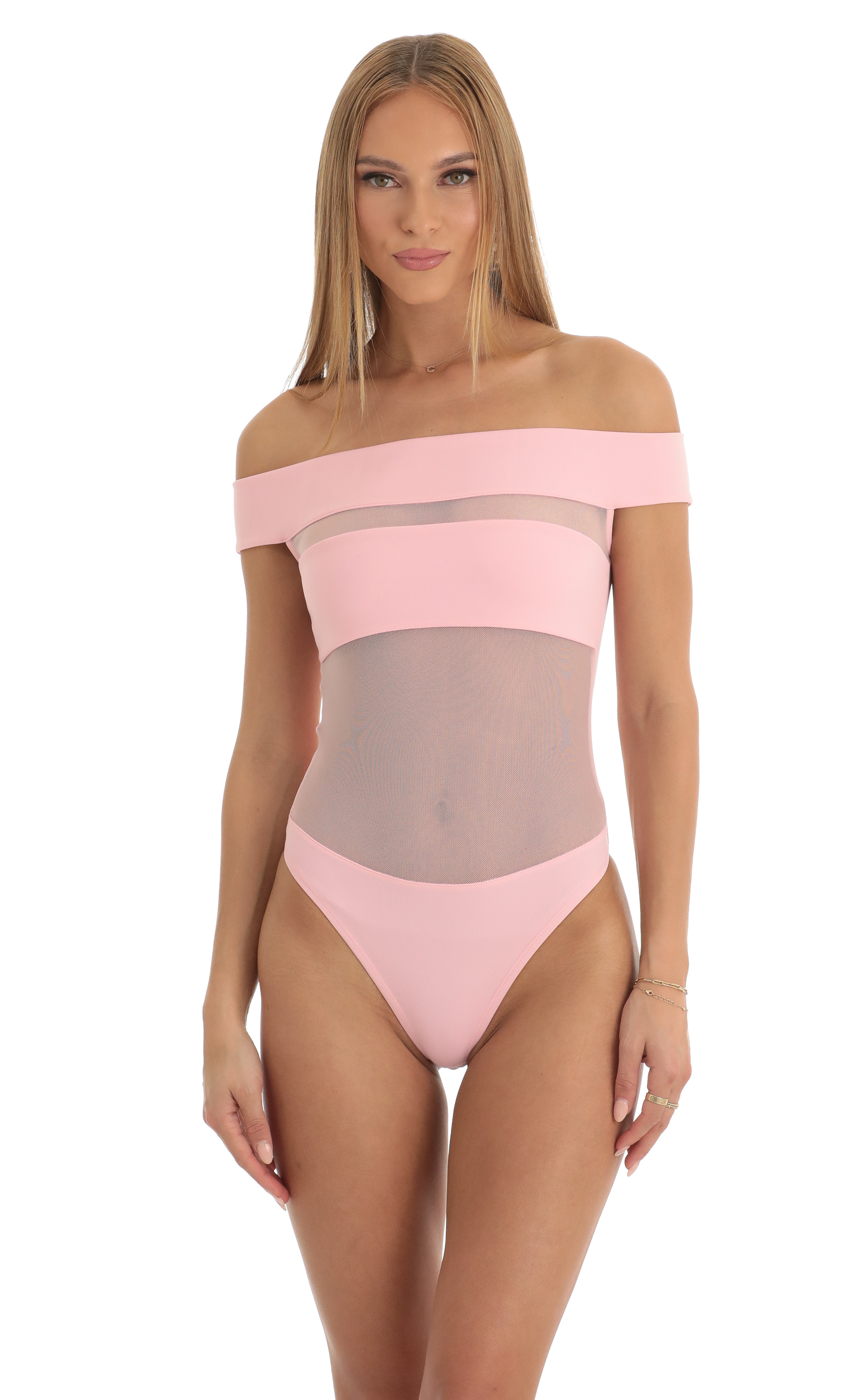 Mesh Illusion Bodysuit in Pink