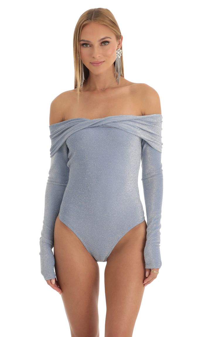 Arabella Sheer Metallic Bodysuit - Slate Blue