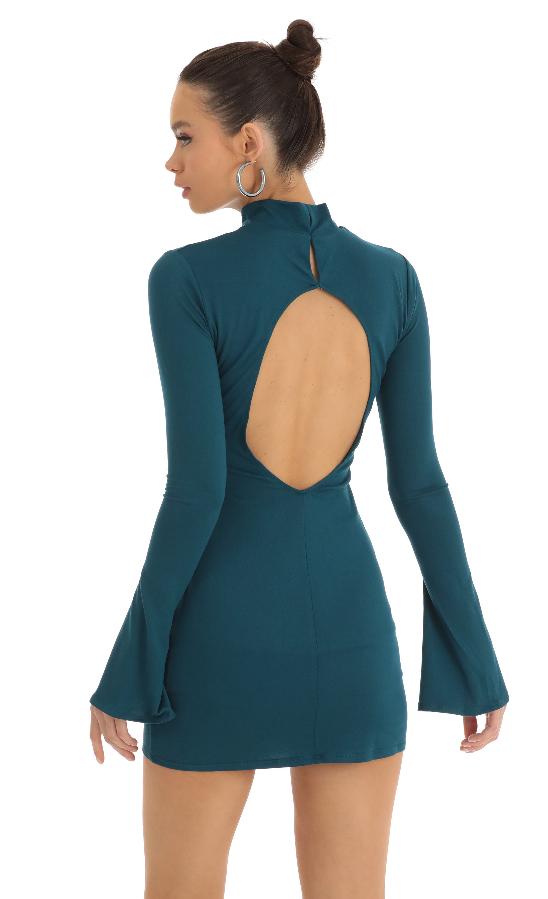 Long Sleeve Mock Neck Dress in Turquoise