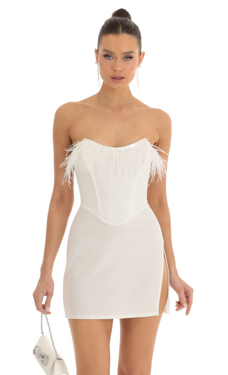 Collection Feather Trim Sequin Corset Mini Dress In White