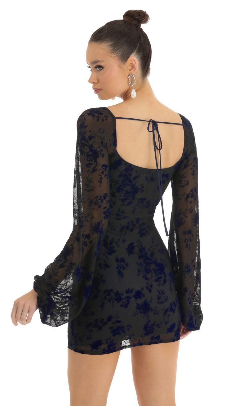 Floral Velvet Long Sleeve Dress in Black | LUCY IN THE SKY