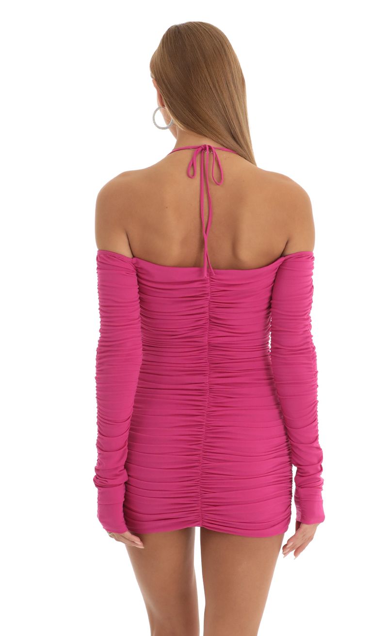 Cold Shoulder Ruched Dress in Hot Pink | LUCY IN THE SKY