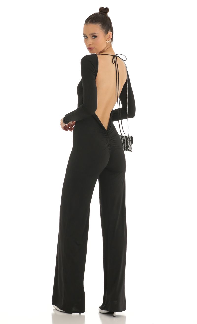 Sahari Open Back Long Sleeve Jumpsuit in Black