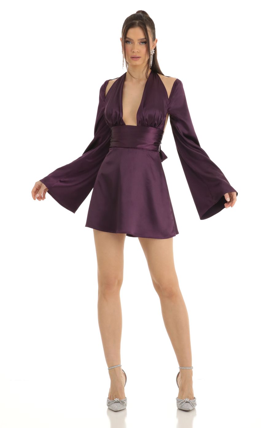 Picture Satin Cold Shoulder Plunge Dress in Purple. Source: https://media-img.lucyinthesky.com/data/Jan23/850xAUTO/05a6480f-8c90-4287-aab9-902807733855.jpg