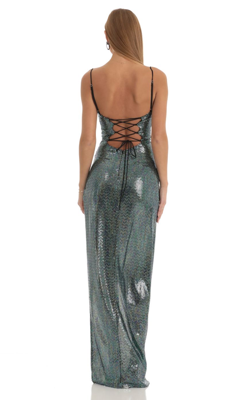 Picture Holographic Sequin Maxi Dress in Blue. Source: https://media-img.lucyinthesky.com/data/Jan23/850xAUTO/07f7f863-7185-458d-8303-6407bd5a4ce2.jpg