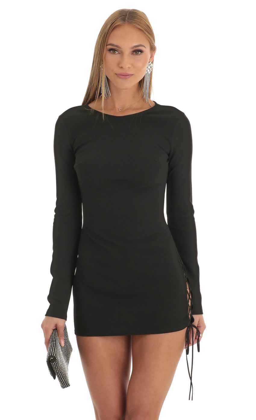 Picture Long Sleeve Lace Up Dress in Black. Source: https://media-img.lucyinthesky.com/data/Jan23/850xAUTO/0b9c5e15-fda2-47ab-8320-8c6c4545cb71.jpg