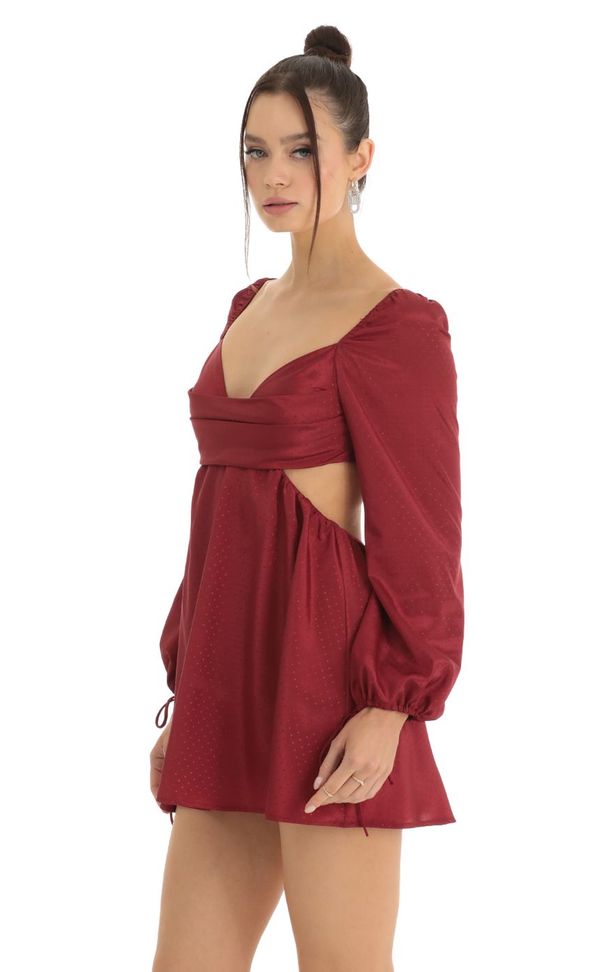 Picture CutOut Long Sleeve Fit and Flare Dress in Red. Source: https://media-img.lucyinthesky.com/data/Jan23/850xAUTO/0ed5d085-243d-43f9-98f0-8969869a67e2.jpg