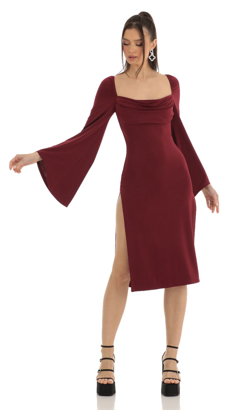 Picture Flare Sleeve Midi Dress in Red. Source: https://media-img.lucyinthesky.com/data/Jan23/850xAUTO/1307f719-92a2-4453-b2fa-d50280a6d42e.jpg