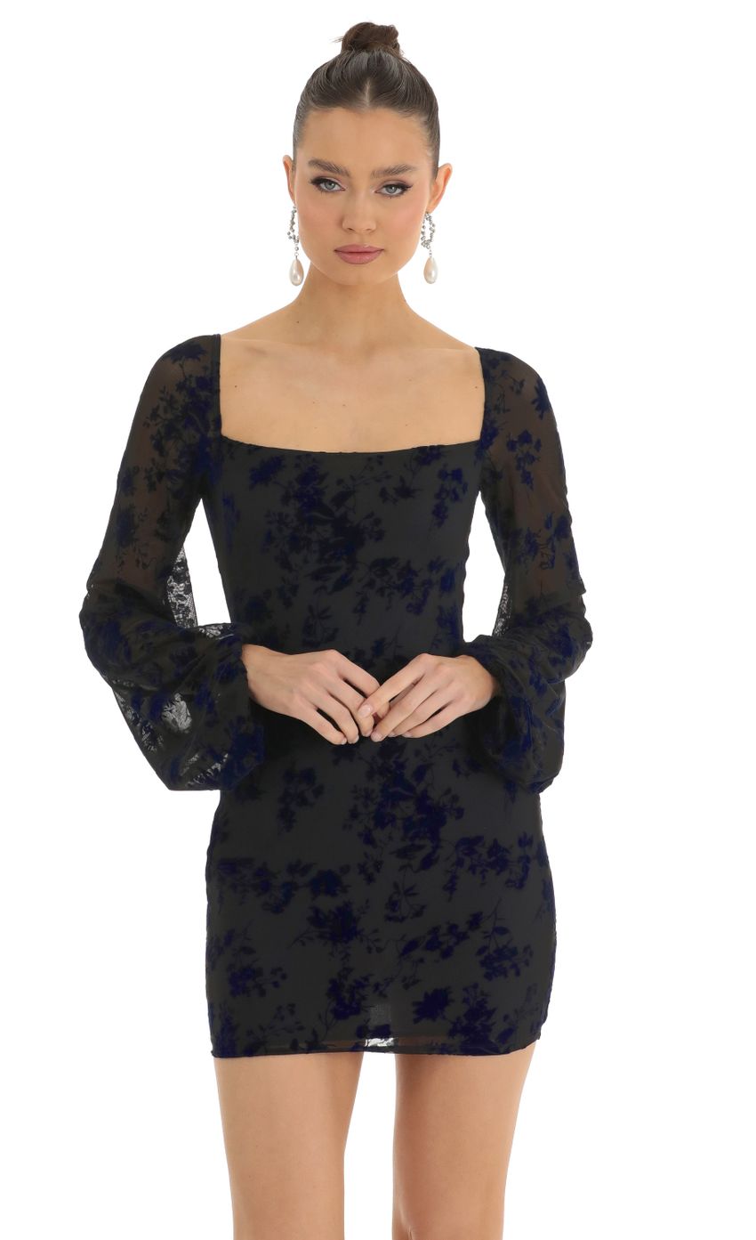 Picture Floral Velvet Long Sleeve Dress in Black. Source: https://media-img.lucyinthesky.com/data/Jan23/850xAUTO/17fe1318-b8c4-4cf1-b727-242528b5487c.jpg