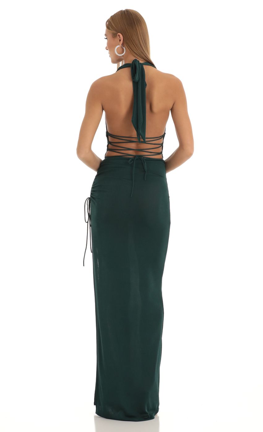 Picture Ruched Maxi Dress in Green. Source: https://media-img.lucyinthesky.com/data/Jan23/850xAUTO/1ac10cbc-9d1d-4f9b-bf99-1aff1699efb2.jpg