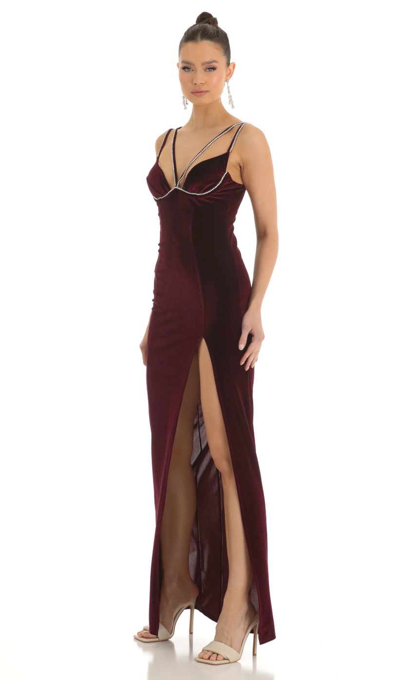 Picture Rhinestone Bust Velvet Maxi Dress in Dark Red. Source: https://media-img.lucyinthesky.com/data/Jan23/850xAUTO/202647e4-321f-4d91-999a-1c51b8d2831c.jpg