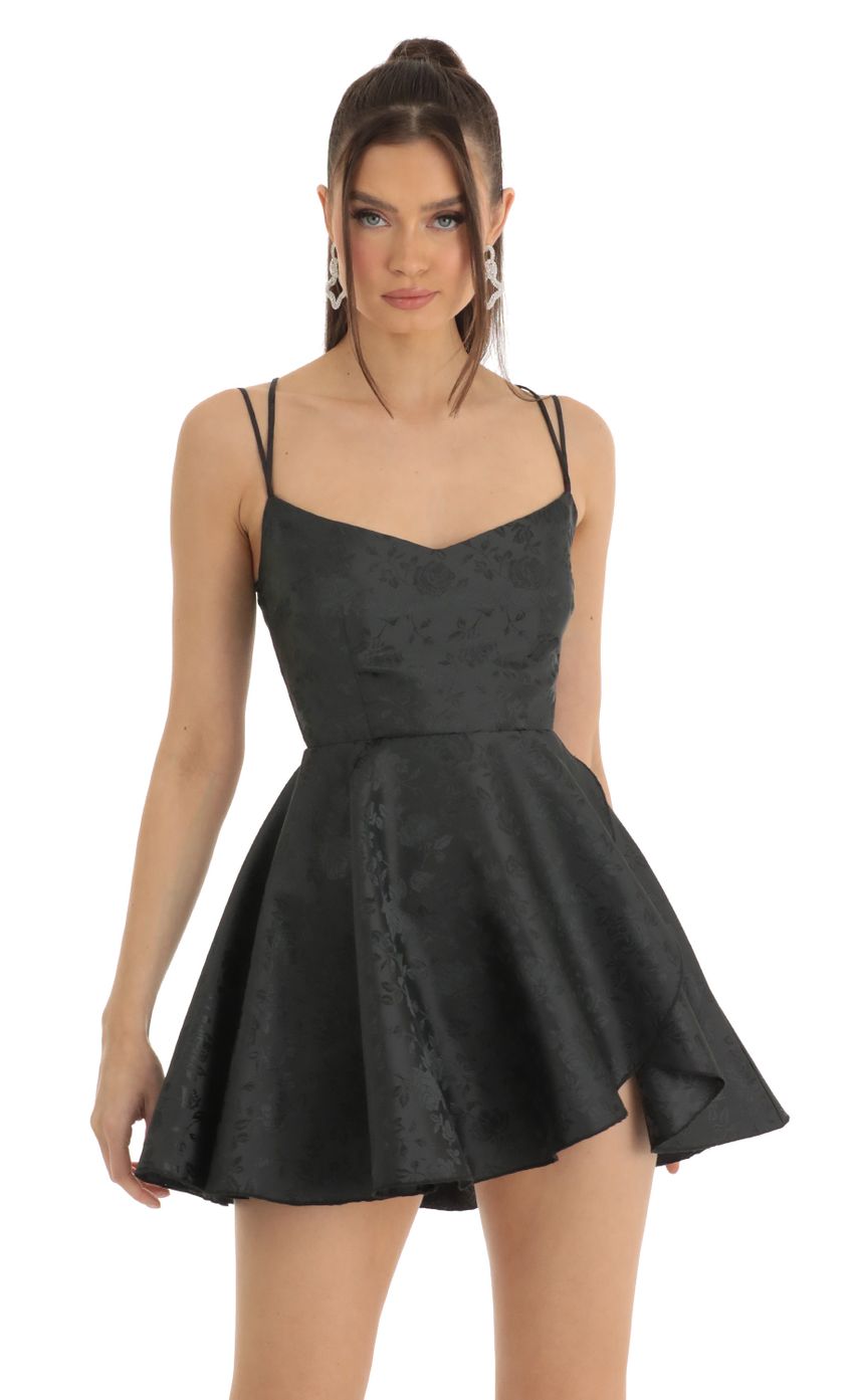 Picture Floral Jacquard Cross Back Dress in Black. Source: https://media-img.lucyinthesky.com/data/Jan23/850xAUTO/2ae538a4-6d06-46df-95ff-5d543650f01b.jpg
