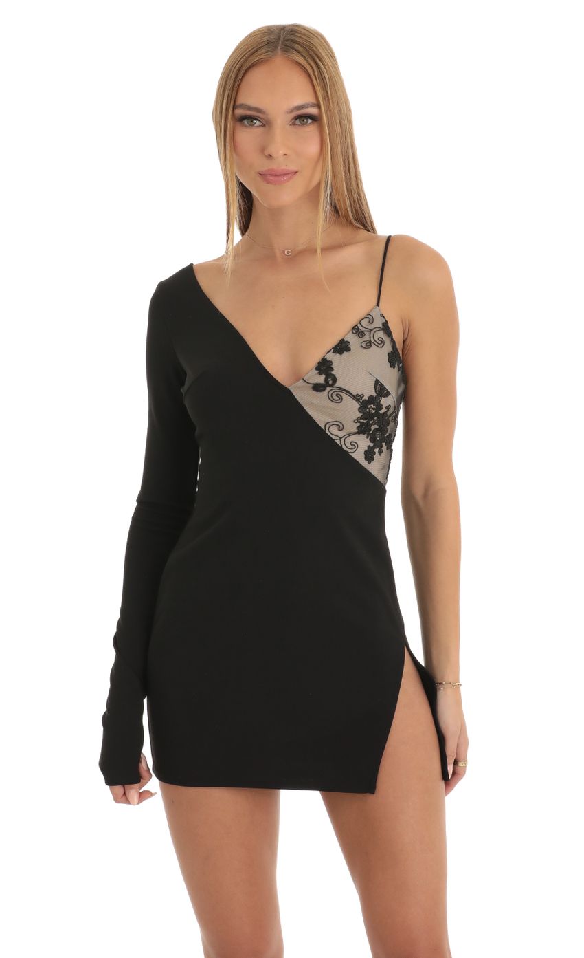 Picture Asymmetrical Crepe Dress in Black. Source: https://media-img.lucyinthesky.com/data/Jan23/850xAUTO/3f3bab3a-c479-4450-8430-c155cf75a02b.jpg