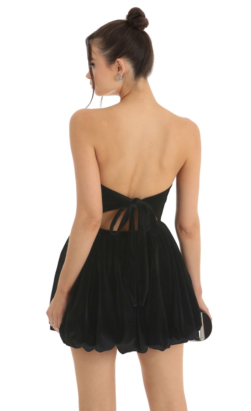 Picture Velvet Strapless Bubble Dress in Black. Source: https://media-img.lucyinthesky.com/data/Jan23/850xAUTO/422339bf-cefb-493b-8cfa-ce01a53182ab.jpg