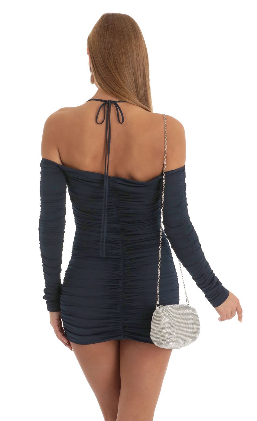 Picture Long Sleeve Ruched Dress in Navy. Source: https://media-img.lucyinthesky.com/data/Jan23/850xAUTO/441436cc-a8be-4eab-8591-09639de64ee8.jpg