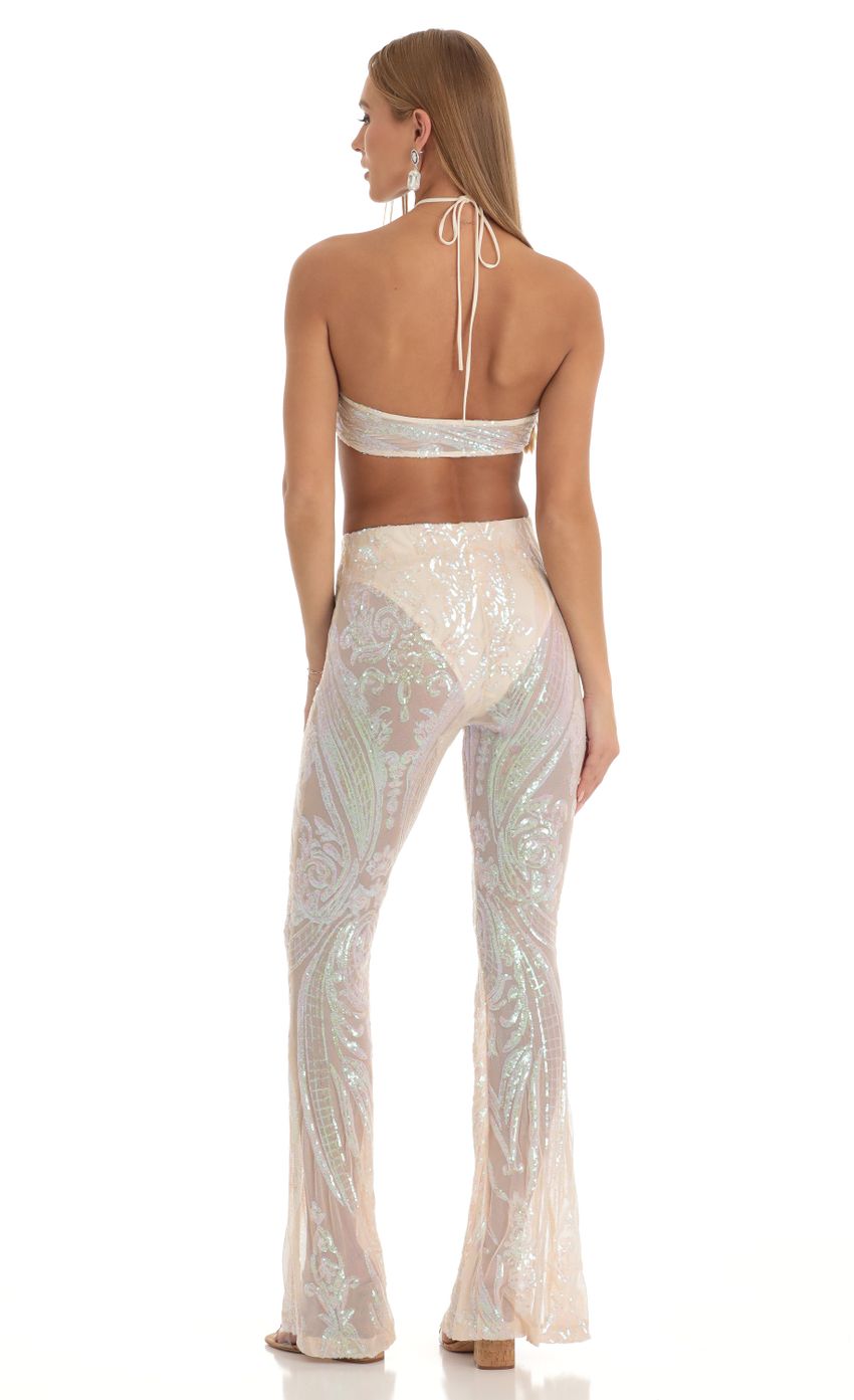 Picture Iridescent Sequin Two Piece Set in Cream. Source: https://media-img.lucyinthesky.com/data/Jan23/850xAUTO/4eefe81a-a788-4be7-8a86-f97ff7c2bc42.jpg