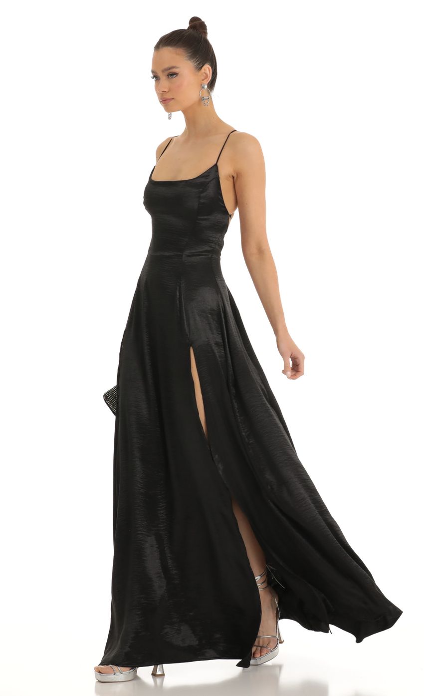 Picture Satin Slit Maxi Dress in Black. Source: https://media-img.lucyinthesky.com/data/Jan23/850xAUTO/5a1dceed-0308-4b08-a04b-69209bb85ebc.jpg