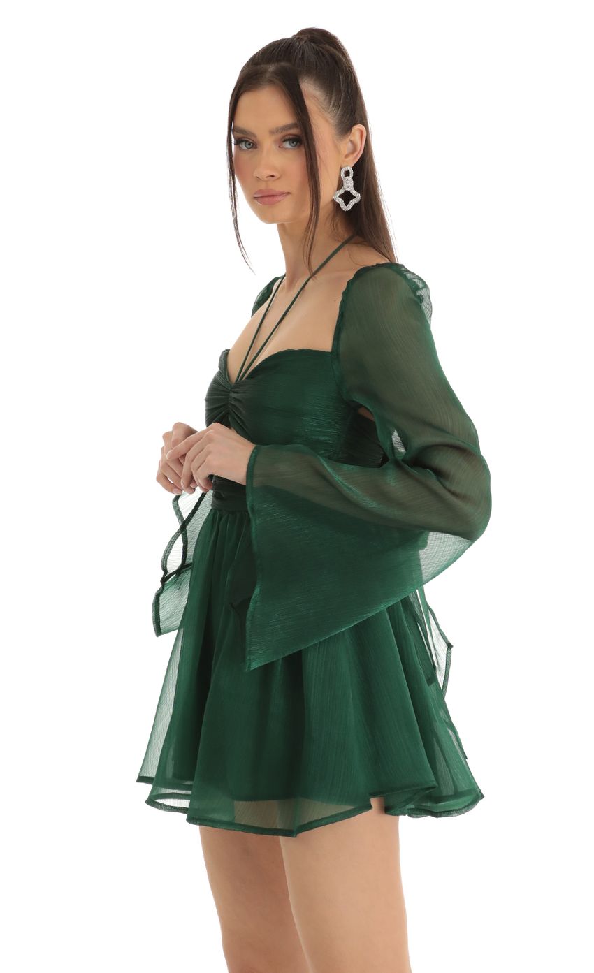 Picture Flare Sleeve Halter Dress in Green. Source: https://media-img.lucyinthesky.com/data/Jan23/850xAUTO/5e4f0589-8c9f-4ae0-8cbc-4487071b1464.jpg