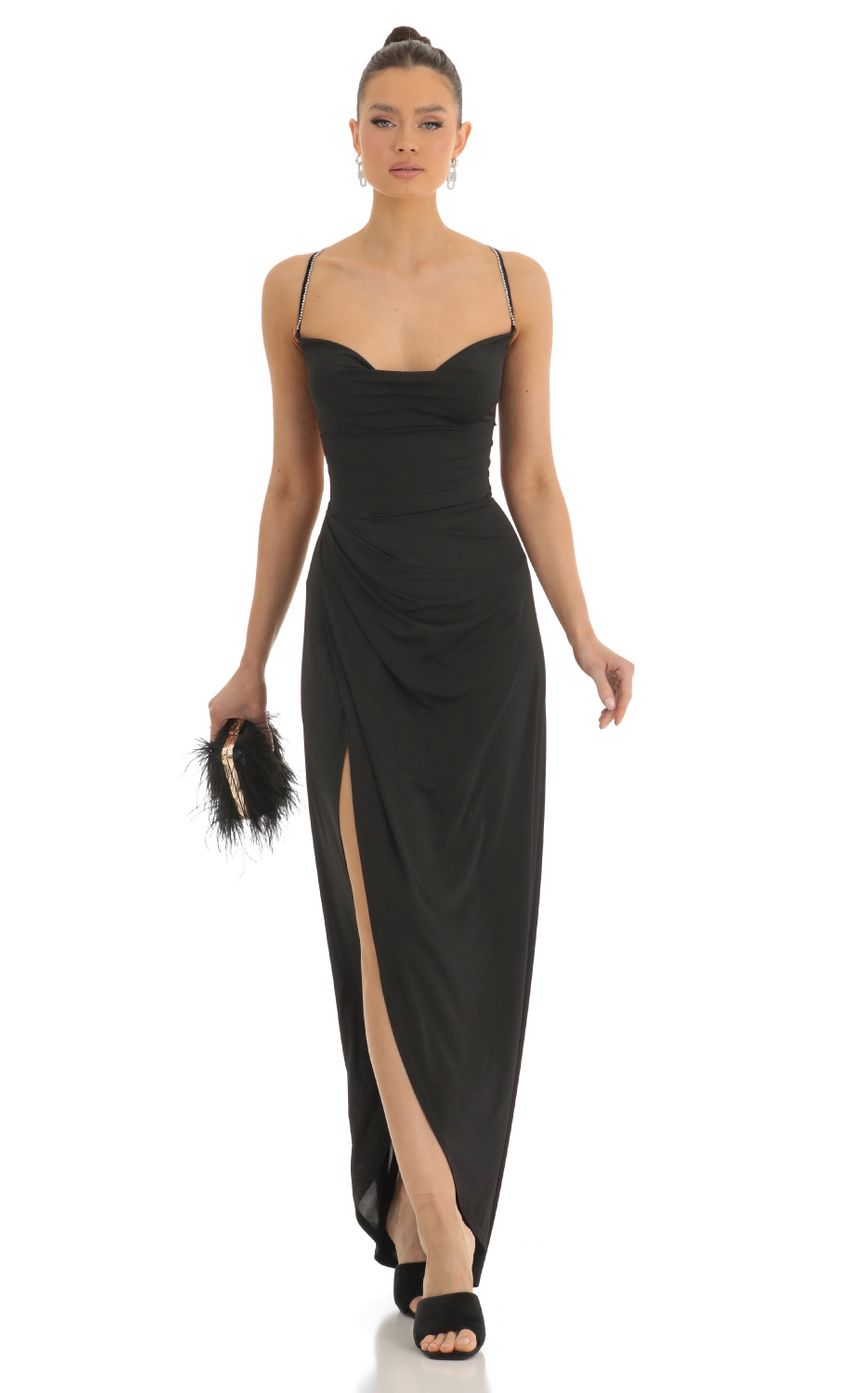 Picture Asymmetrical Maxi Dress in Black. Source: https://media-img.lucyinthesky.com/data/Jan23/850xAUTO/624c42c7-3557-49c0-a137-2f2cc9487343.jpg
