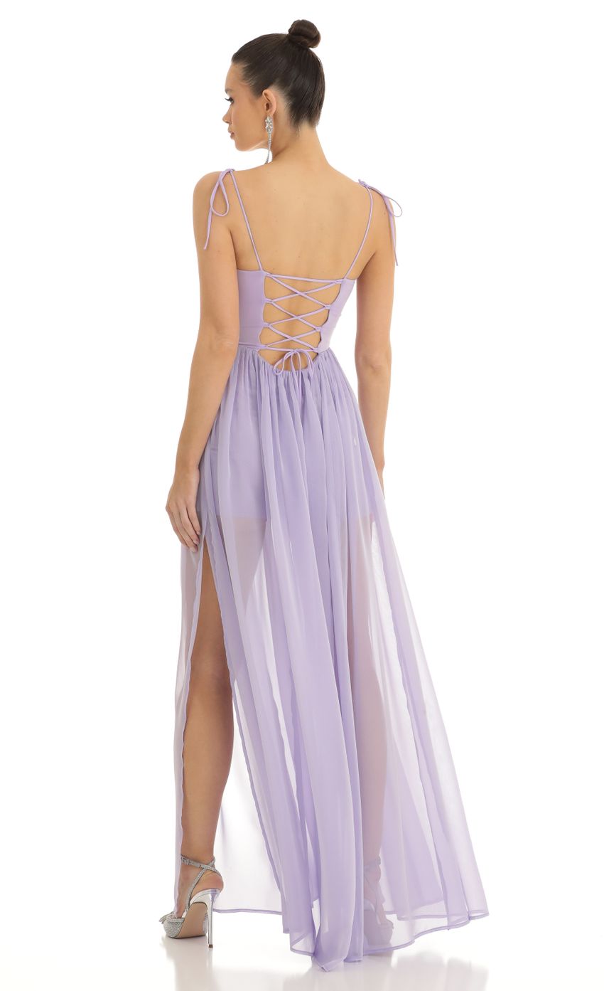 Picture Chiffon Illusion Corset Maxi Dress in Lilac. Source: https://media-img.lucyinthesky.com/data/Jan23/850xAUTO/653a64b1-7270-4d54-b1e0-2d428ac8b752.jpg