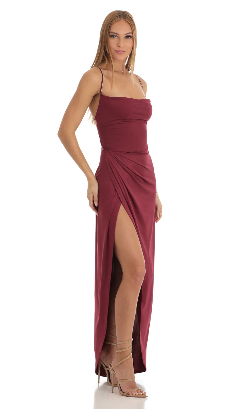 Picture Shimmer Asymmetrical Maxi Dress in Red. Source: https://media-img.lucyinthesky.com/data/Jan23/850xAUTO/673a507e-e232-4424-9bf7-e2b0992dddba.jpg
