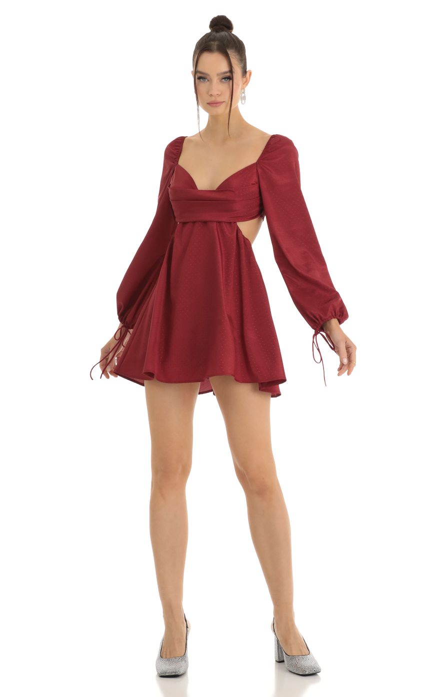 Picture CutOut Long Sleeve Fit and Flare Dress in Red. Source: https://media-img.lucyinthesky.com/data/Jan23/850xAUTO/6968efda-93fe-4946-a993-e12042c533b9.jpg