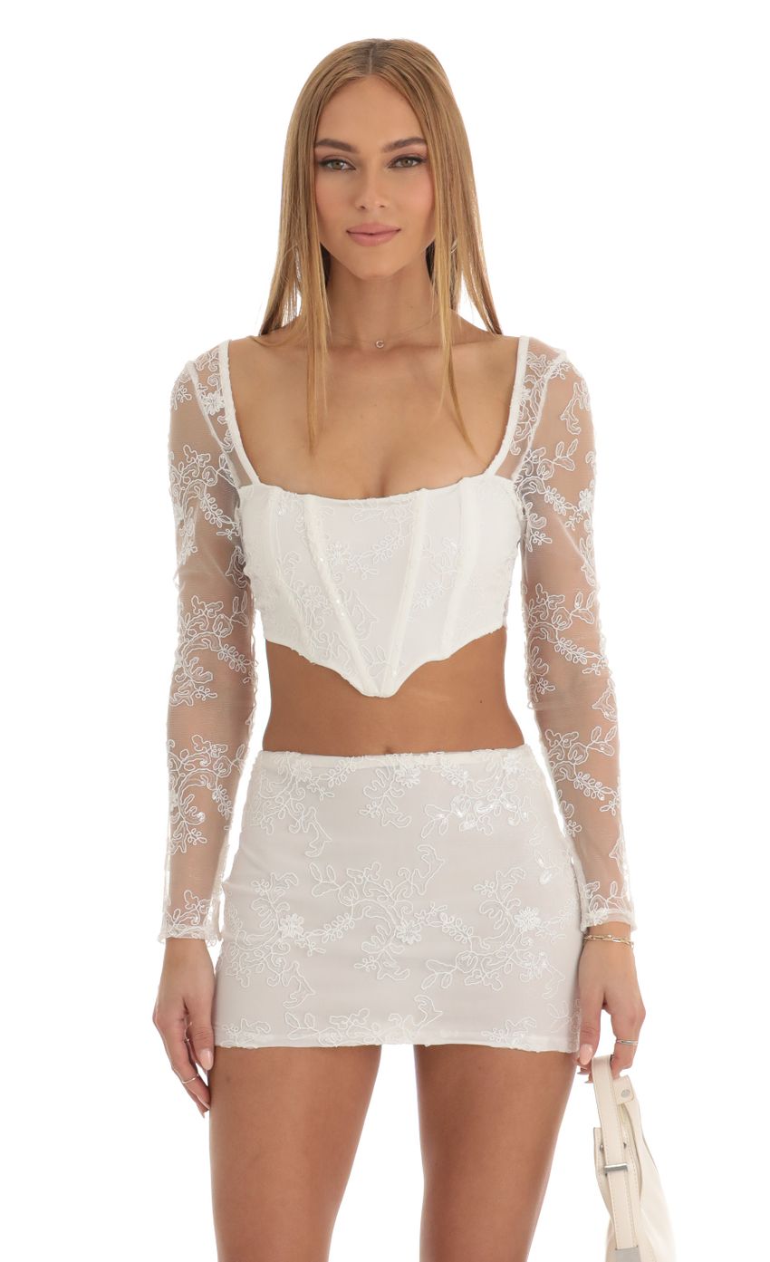 Picture Sequin Two Piece Skirt Set in White. Source: https://media-img.lucyinthesky.com/data/Jan23/850xAUTO/6a87b1c7-e32d-45ff-9351-b8cc1a68417c.jpg