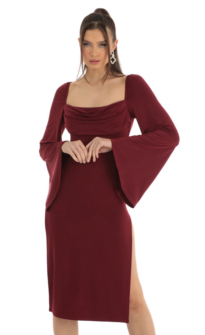 Picture Flare Sleeve Midi Dress in Red. Source: https://media-img.lucyinthesky.com/data/Jan23/850xAUTO/78ce7a03-1033-4bc5-bc44-e3343aa34a4f.jpg
