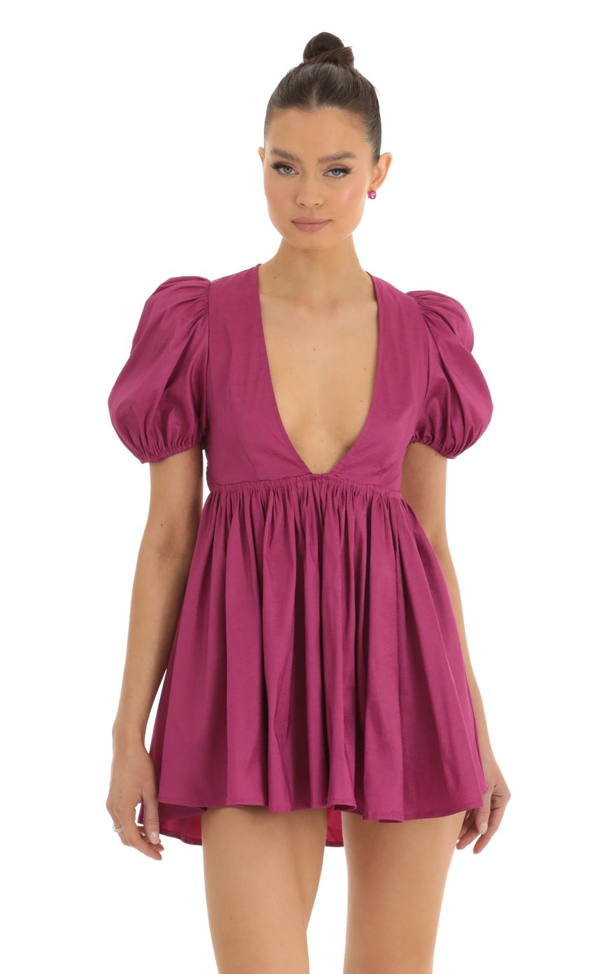 Picture Devina Plunge Puff Sleeve Dress in Pink. Source: https://media-img.lucyinthesky.com/data/Jan23/850xAUTO/90ababff-231b-44c3-bab1-e9d854cb3a96.jpg