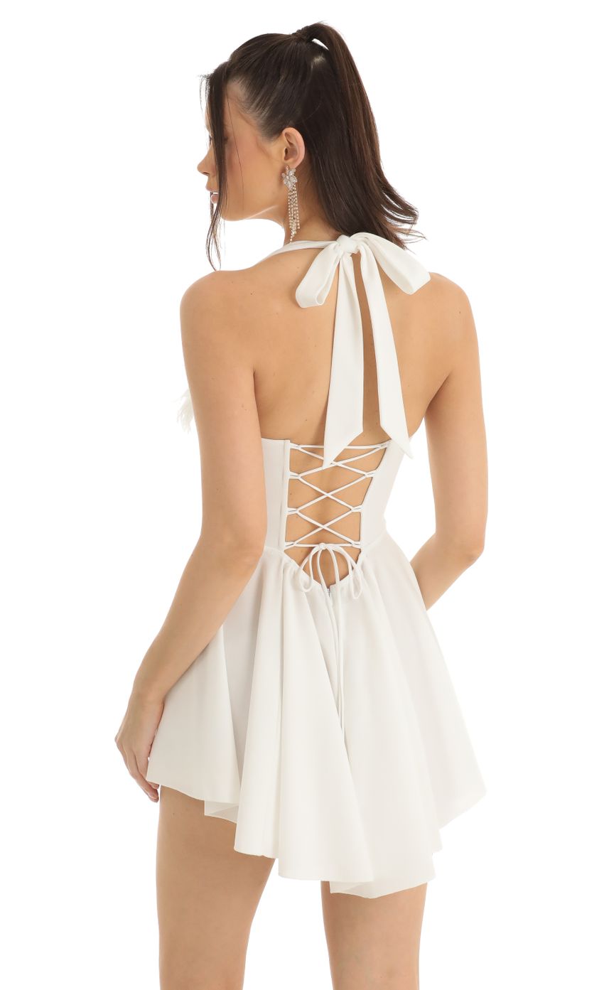 Picture Crepe Corset Feather A-Line Dress in White. Source: https://media-img.lucyinthesky.com/data/Jan23/850xAUTO/920afa3c-7156-4435-9455-da9b963fd843.jpg