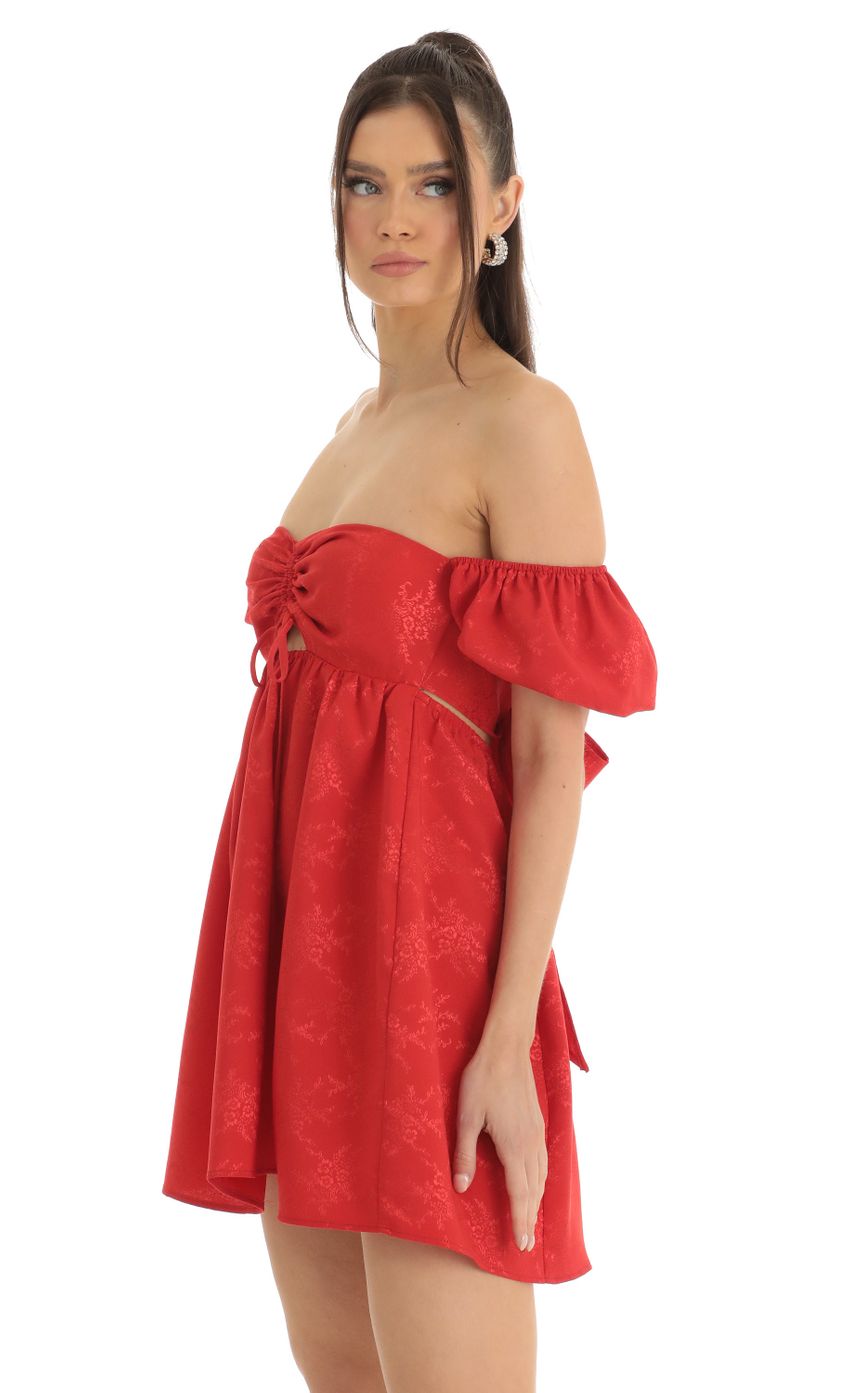 Picture Jacquard Puff Sleeve Baby Doll Dress in Red. Source: https://media-img.lucyinthesky.com/data/Jan23/850xAUTO/95e2b31f-916b-4d24-8197-0dfd6b96bf2f.jpg