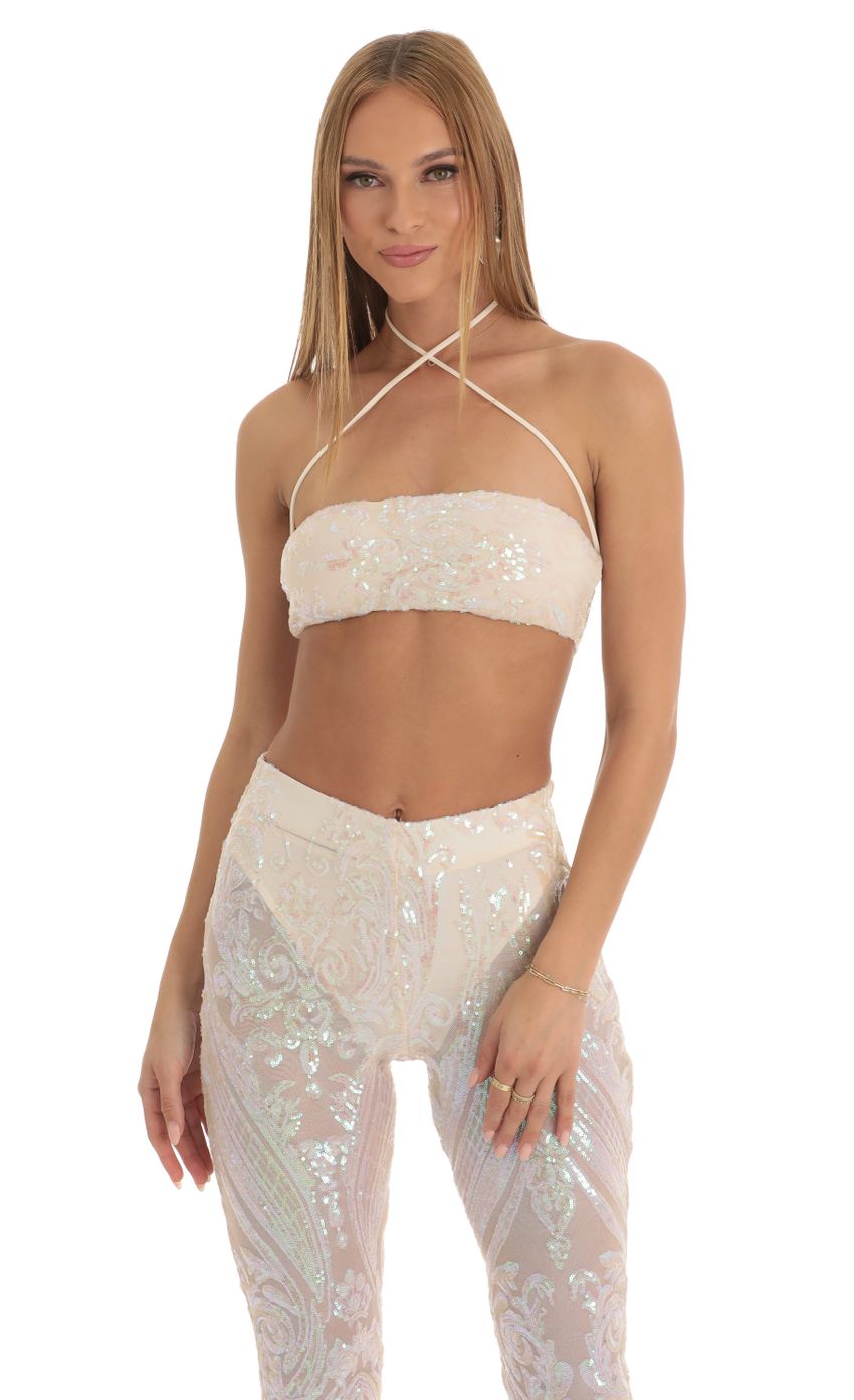 Picture Iridescent Sequin Two Piece Set in Cream. Source: https://media-img.lucyinthesky.com/data/Jan23/850xAUTO/9dd97054-f527-4474-adf6-ebdcbddf7627.jpg