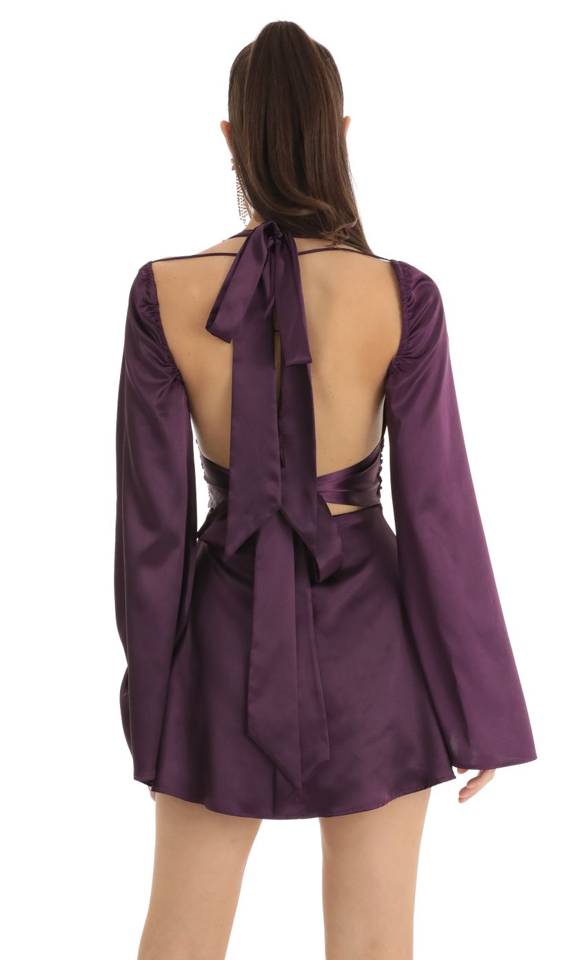 Picture Satin Cold Shoulder Plunge Dress in Purple. Source: https://media-img.lucyinthesky.com/data/Jan23/850xAUTO/9e9d5bbf-ebfb-484c-9ae4-b48b3a9cb559.jpg