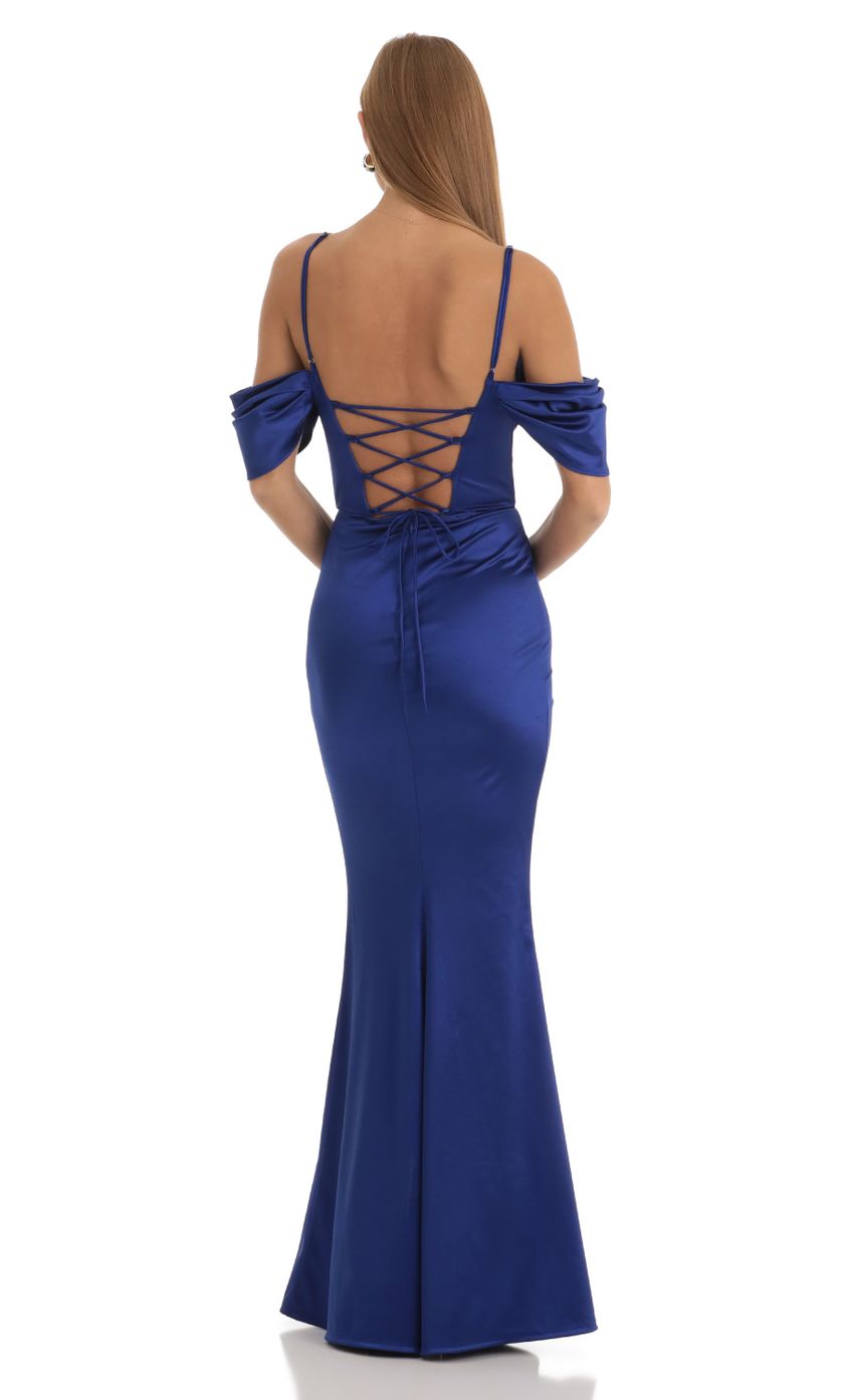 Picture Ruched Satin Maxi Dress in Blue. Source: https://media-img.lucyinthesky.com/data/Jan23/850xAUTO/a45f72c4-370c-4a2a-be2f-1f08ce960fbe.jpg
