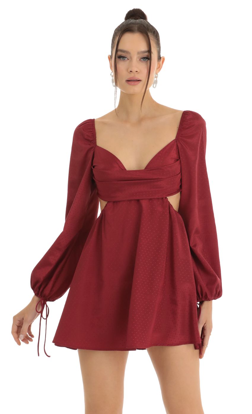 Picture CutOut Long Sleeve Fit and Flare Dress in Red. Source: https://media-img.lucyinthesky.com/data/Jan23/850xAUTO/a87fca0a-b337-4283-9b06-6407acec47bd.jpg