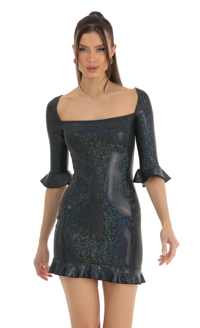 Picture Jovi Holographic Bodycon Dress in Black Multi. Source: https://media-img.lucyinthesky.com/data/Jan23/850xAUTO/b0a59ec4-b9b4-486e-b611-32715d067423.jpg