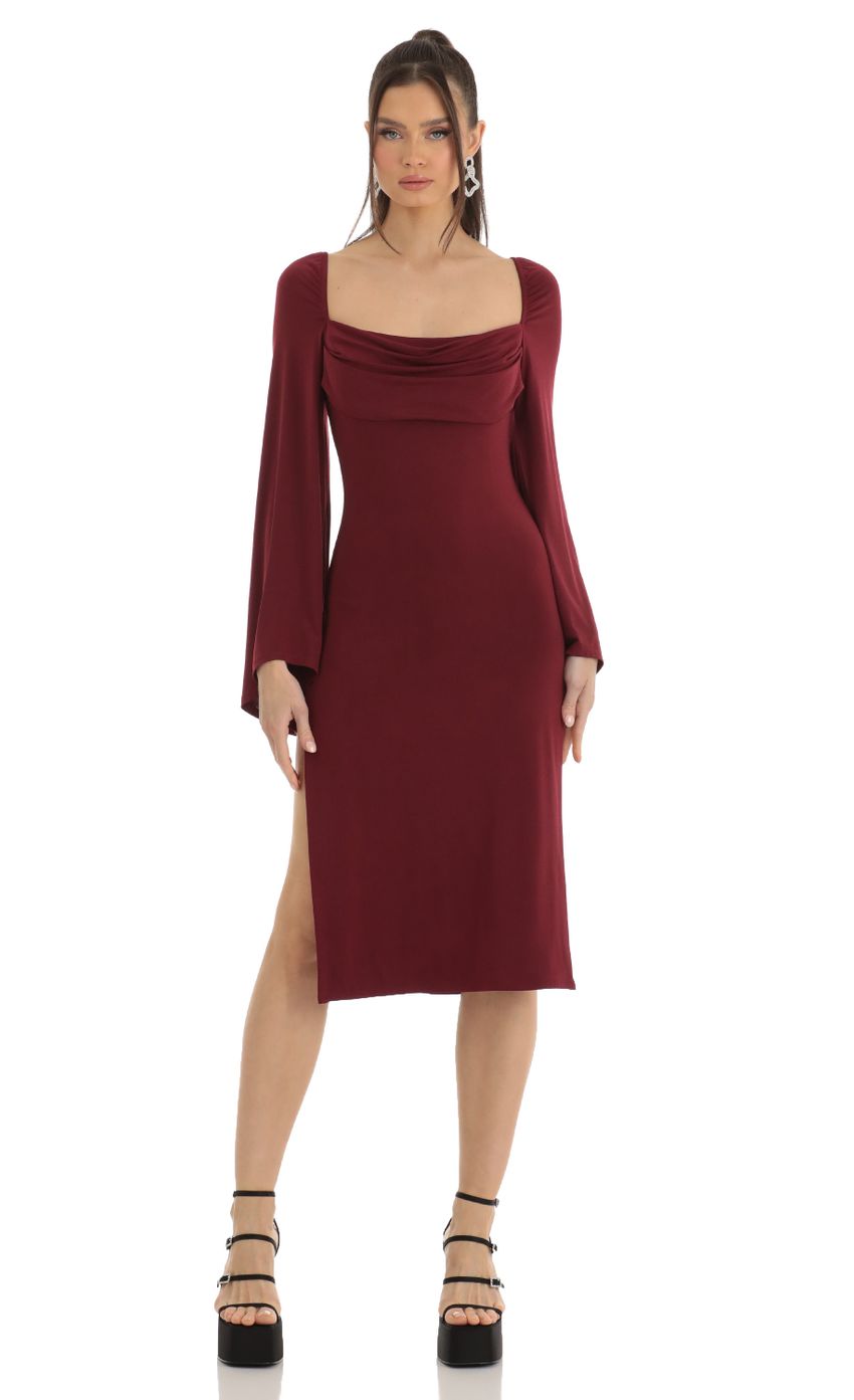 Picture Flare Sleeve Midi Dress in Red. Source: https://media-img.lucyinthesky.com/data/Jan23/850xAUTO/bc7e4d18-12c9-4db8-aa58-a72b46306a47.jpg