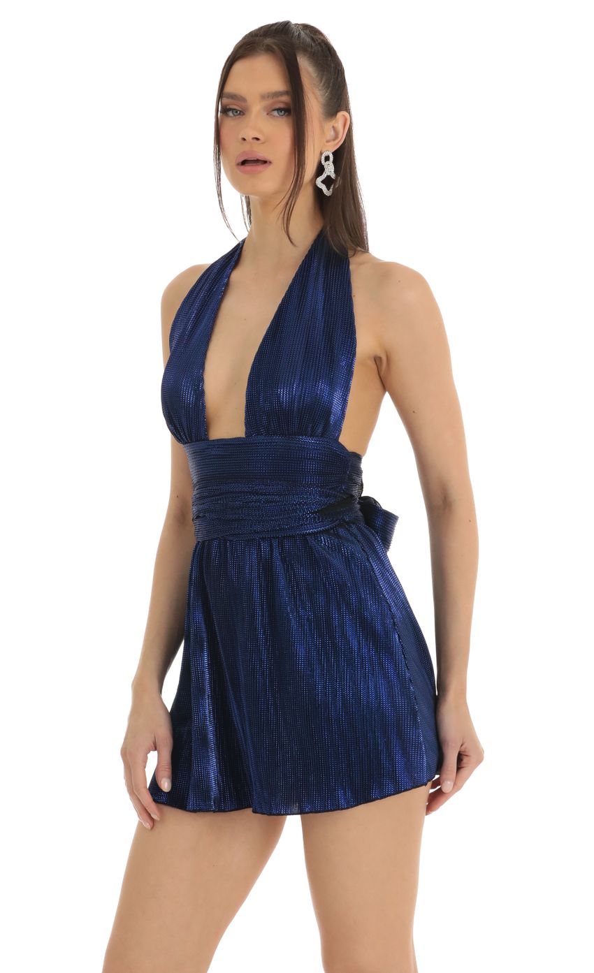 Picture Metallic Pleated Halter Dress in Blue. Source: https://media-img.lucyinthesky.com/data/Jan23/850xAUTO/bd6d2173-1d51-4e85-9959-0ad1b7372e70.jpg