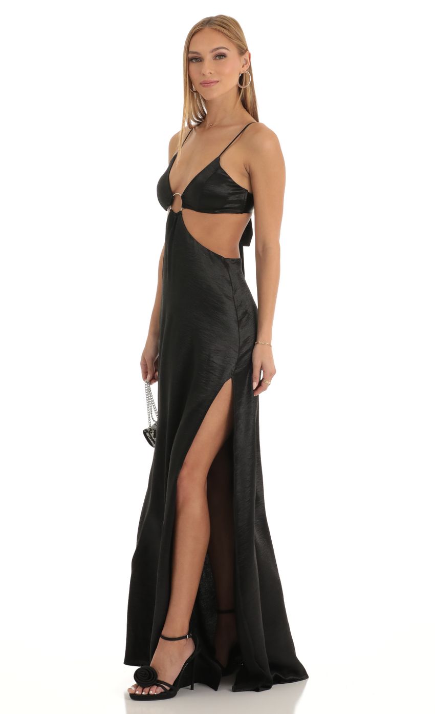 Picture Satin Cutout Maxi Dress in Black. Source: https://media-img.lucyinthesky.com/data/Jan23/850xAUTO/c2e625f6-1b23-41dc-84c3-3ffddb2af946.jpg