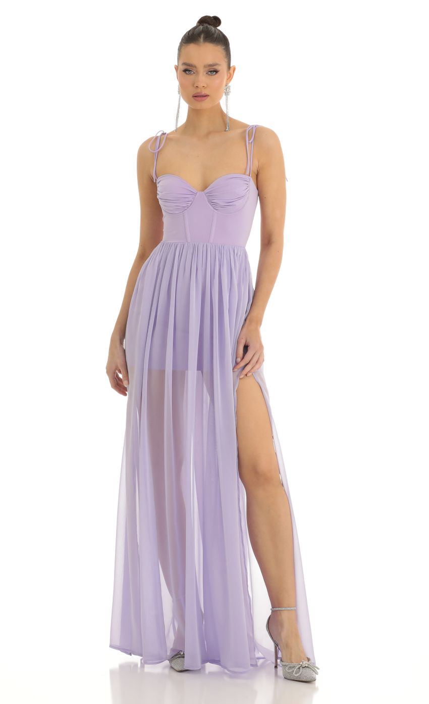Picture Chiffon Illusion Corset Maxi Dress in Lilac. Source: https://media-img.lucyinthesky.com/data/Jan23/850xAUTO/c30f5687-cc71-432c-b0fa-ce94bbd29838.jpg