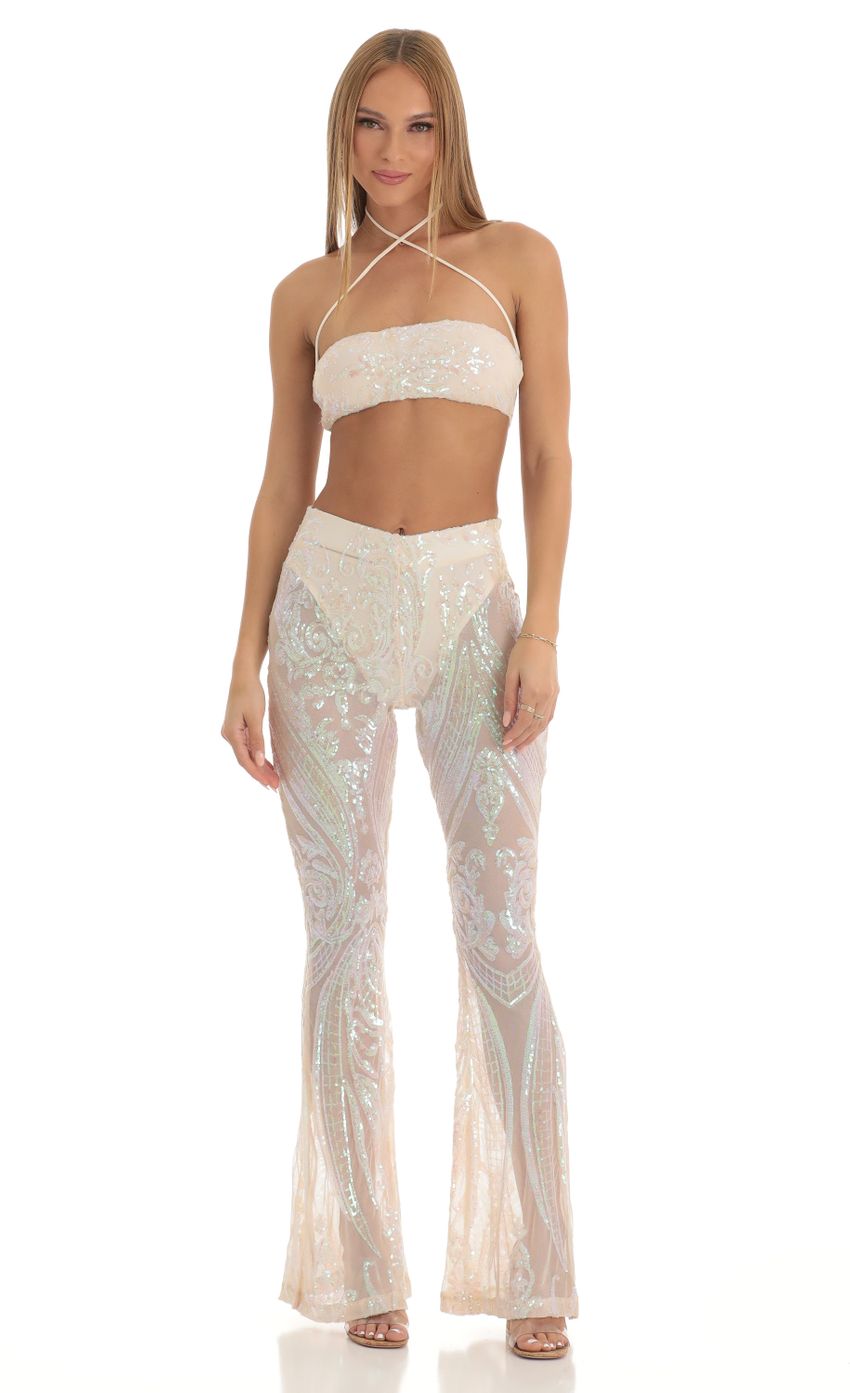 Picture Iridescent Sequin Two Piece Set in Cream. Source: https://media-img.lucyinthesky.com/data/Jan23/850xAUTO/c45801b1-9534-4d34-aed3-e96508951b73.jpg