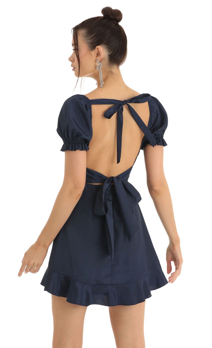 Picture Satin Fit and Flare Puff Sleeve Dress in Blue. Source: https://media-img.lucyinthesky.com/data/Jan23/850xAUTO/c929196a-c79d-4881-886d-f2f9d240ce31.jpg