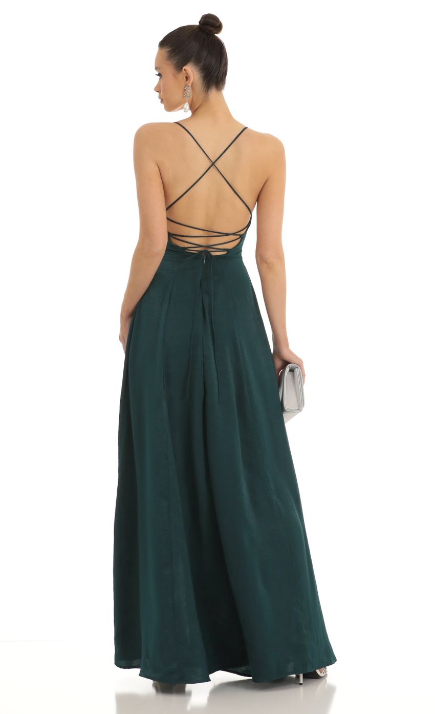Picture Caitlin Satin Slit Maxi Dress in Green. Source: https://media-img.lucyinthesky.com/data/Jan23/850xAUTO/cf458cec-2bf6-4c8b-9184-a708d4003c65.jpg