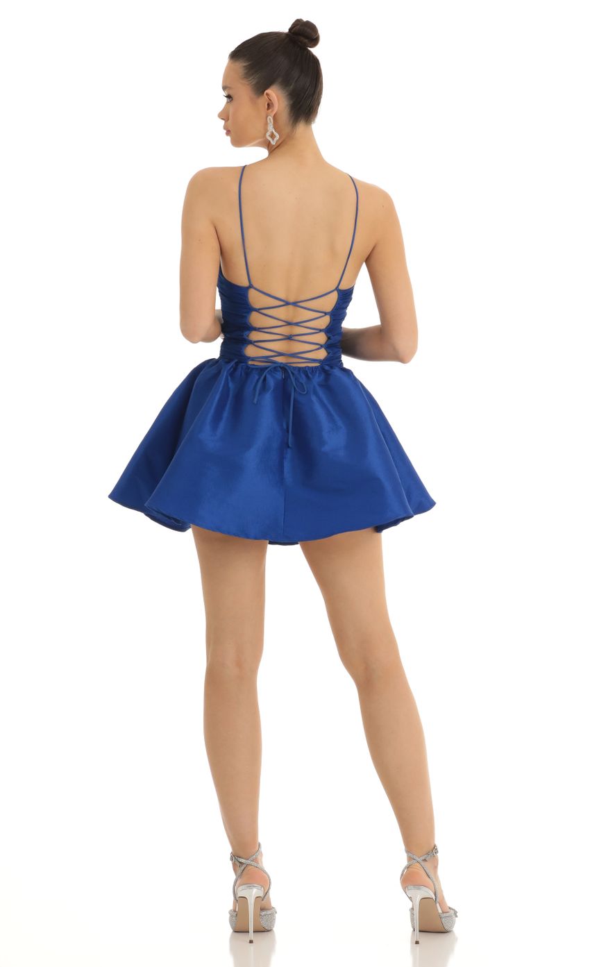 Picture Satin Ruched Front Cross Dress in Blue. Source: https://media-img.lucyinthesky.com/data/Jan23/850xAUTO/d251a8b3-143c-45aa-bfad-a29effc59044.jpg