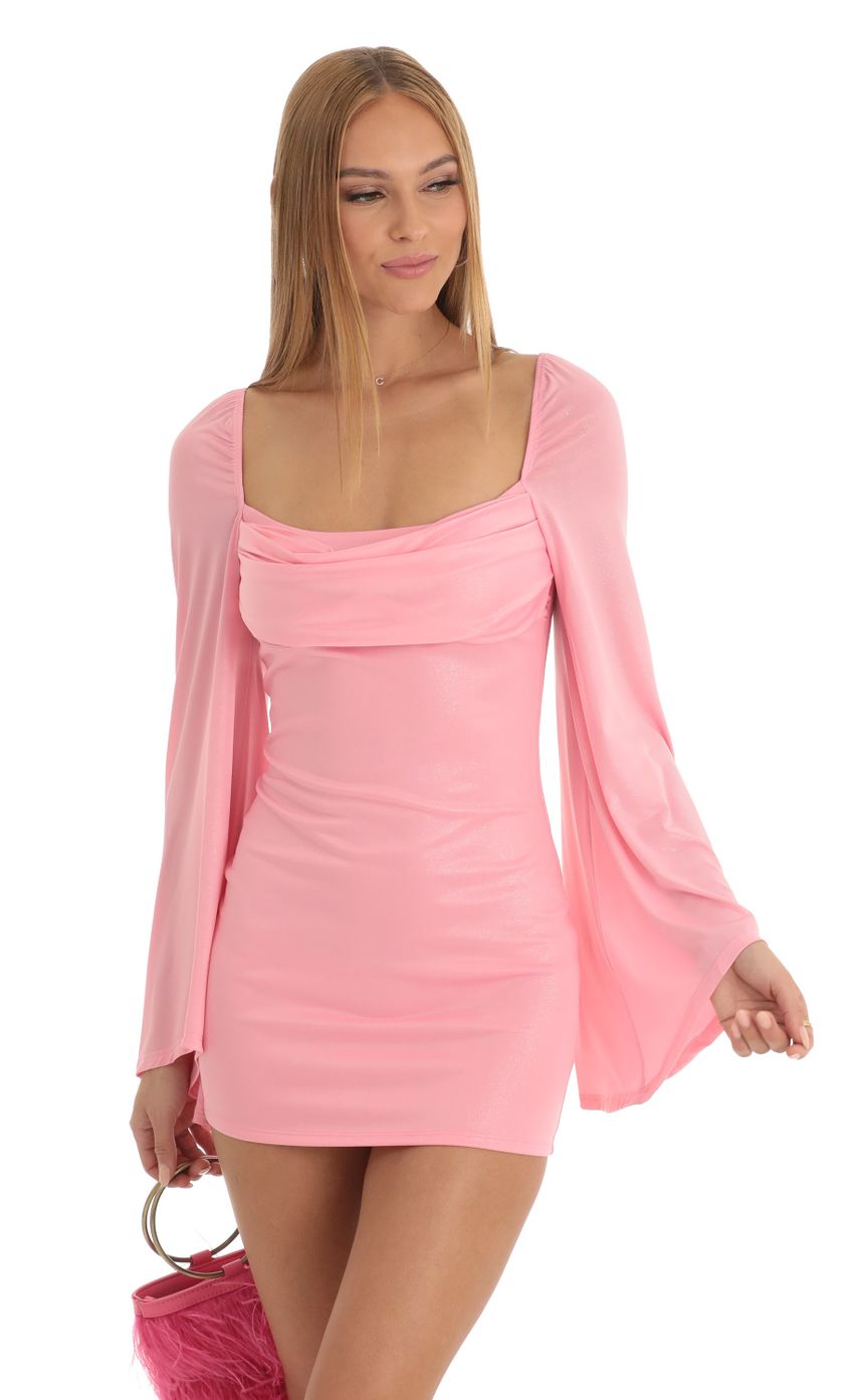 Picture Foil Flare Sleeve Body Con Dress in Pink. Source: https://media-img.lucyinthesky.com/data/Jan23/850xAUTO/def58122-a099-4793-9f18-574112662bf5.jpg