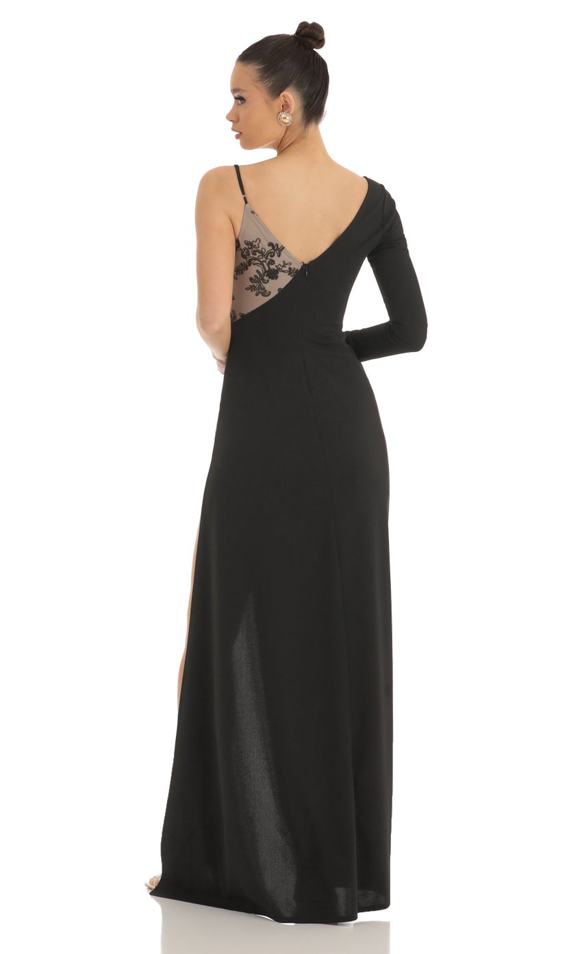Picture Asymmetrical Crepe Maxi Dress in Black. Source: https://media-img.lucyinthesky.com/data/Jan23/850xAUTO/f016e385-85b5-4589-b7f0-9226ab0102e9.jpg