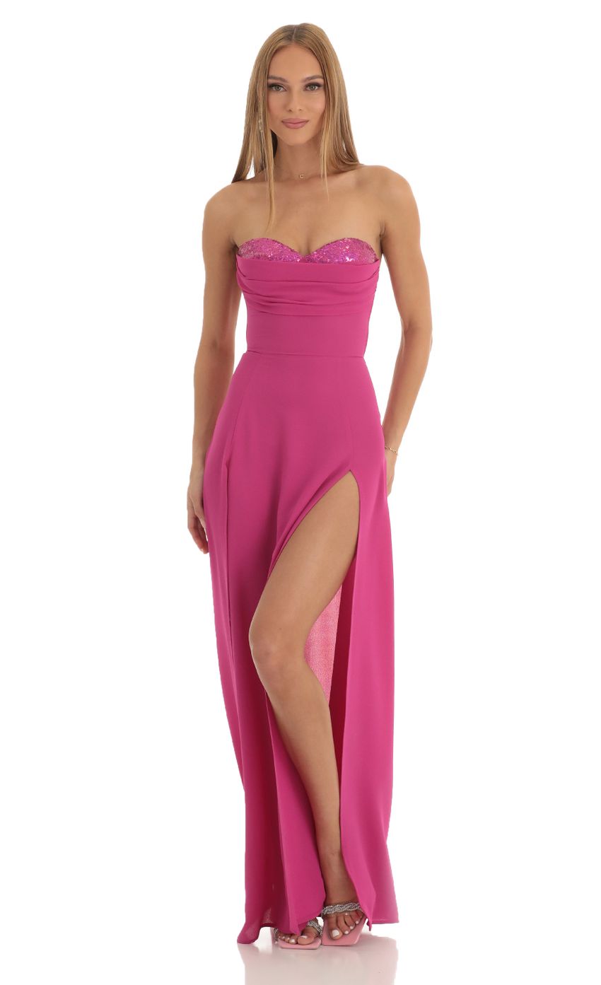 Picture Sequin Bust Crepe Maxi Dress in Hot Pink. Source: https://media-img.lucyinthesky.com/data/Jan23/850xAUTO/f7fe70f0-1527-4ec2-8db8-7b4657590e97.jpg